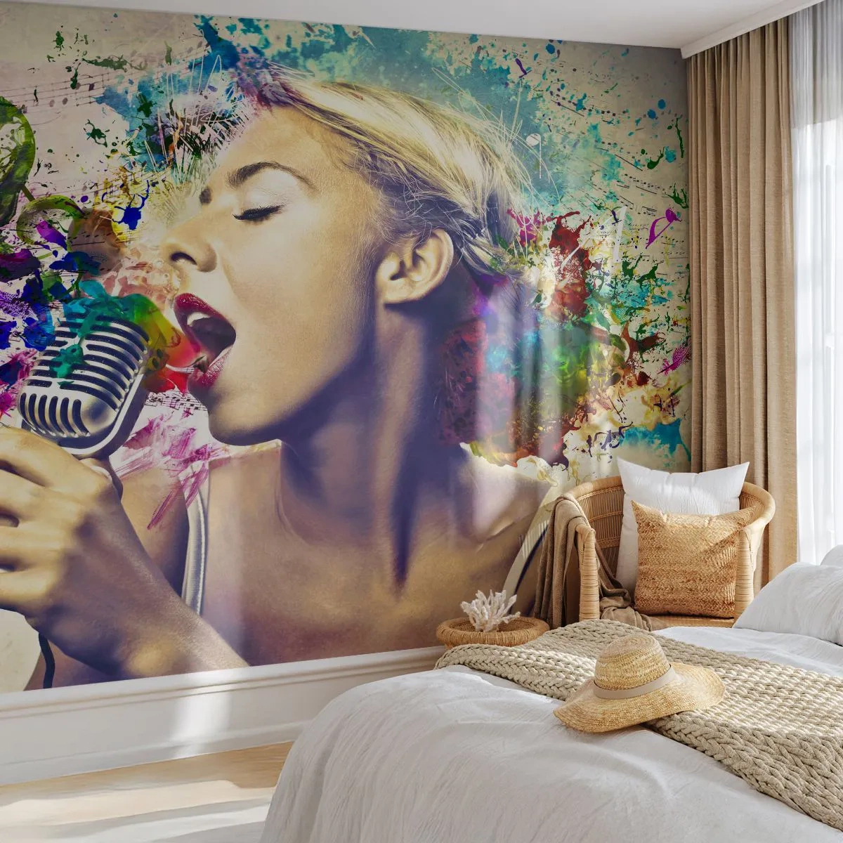 Photo Wallpaper Premium Canvas - Painting the World with One's Voice - Woman, Music, 3D - 350x256 cm