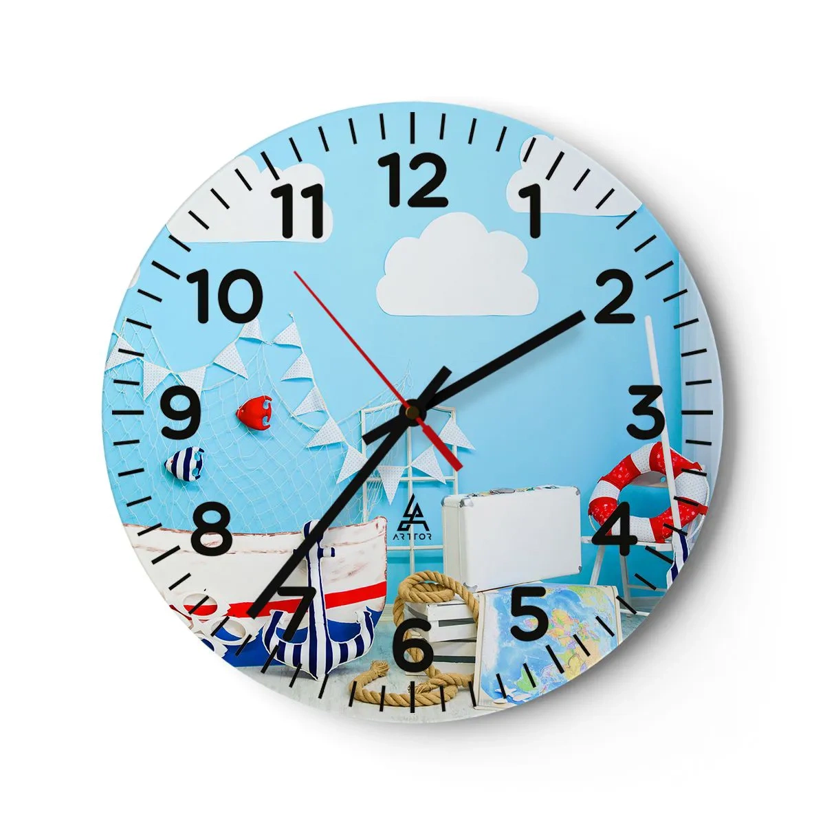 Wall clock - Clock on glass - Child's Longing for Adventure - 40x40 cm