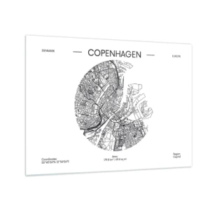 Glass picture - A map of Copenhagen in the form of a graphic street sketch - 70x50cm - Anatomy of Copenhagen - Modern wall decoration for the living room and bedroom ARTTOR