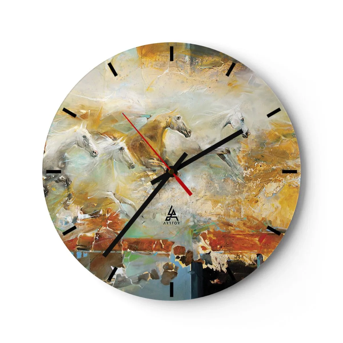 Wall clock - Clock on glass - Gallopping through the World - 40x40 cm