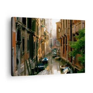 Canvas picture - A picturesque canal in Venice with boats and a bridge - 70x50cm - In a Venetian Alley - Modern wall decoration for the living room and bedroom ARTTOR