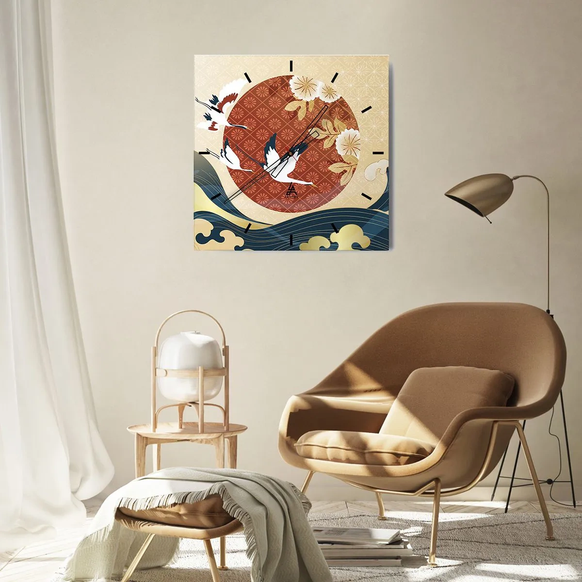 Wall clock - Clock on glass - Japanese Tale - 40x40 cm