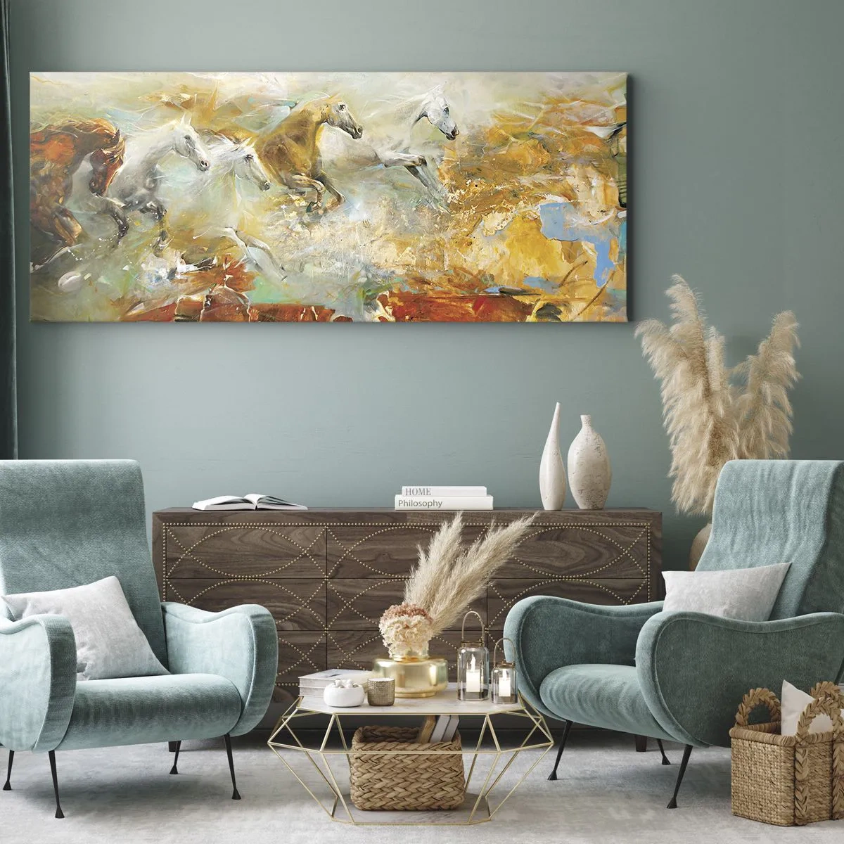 Canvas picture - Gallopping through the World - 100x40 cm