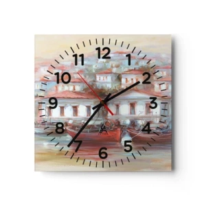 Wall clock - Clock on glass - Happy Town - 40x40 cm