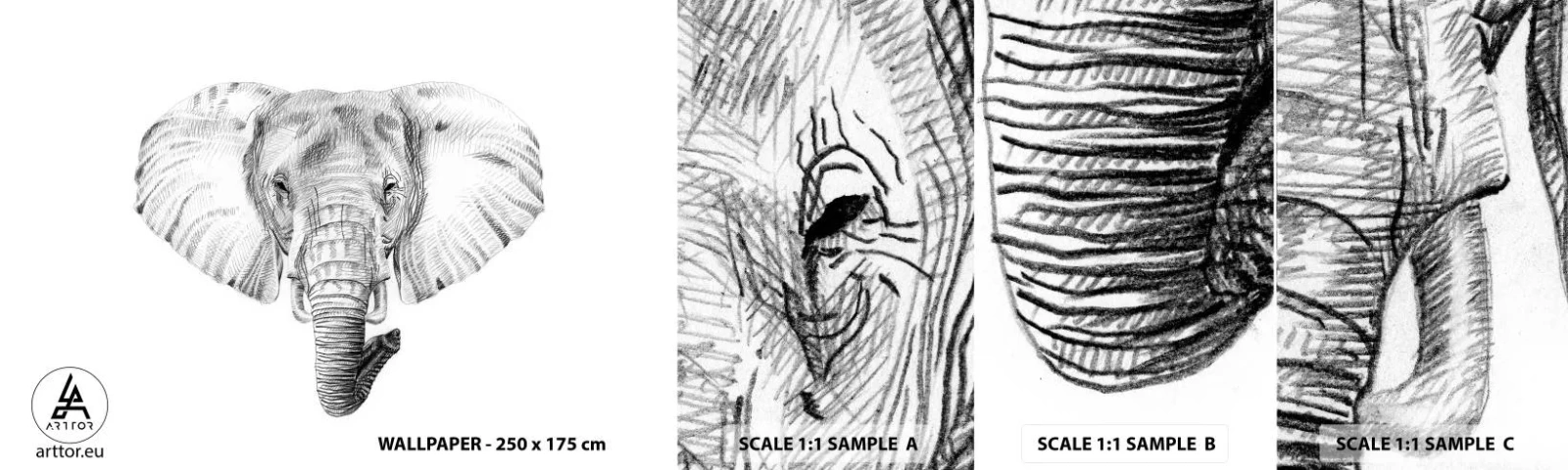 Photo Wallpaper Sample Standard Eco - There Once Was an Elephnat - Animals, Elephant, Graphics - 100x30 cm