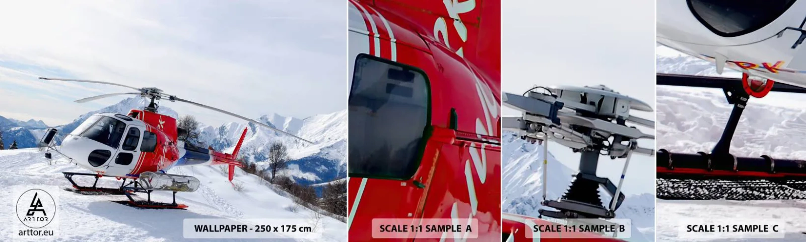 Photo Wallpaper Sample Standard Eco - Always Ready - Helicopter, Landscape, Alps - 100x30 cm