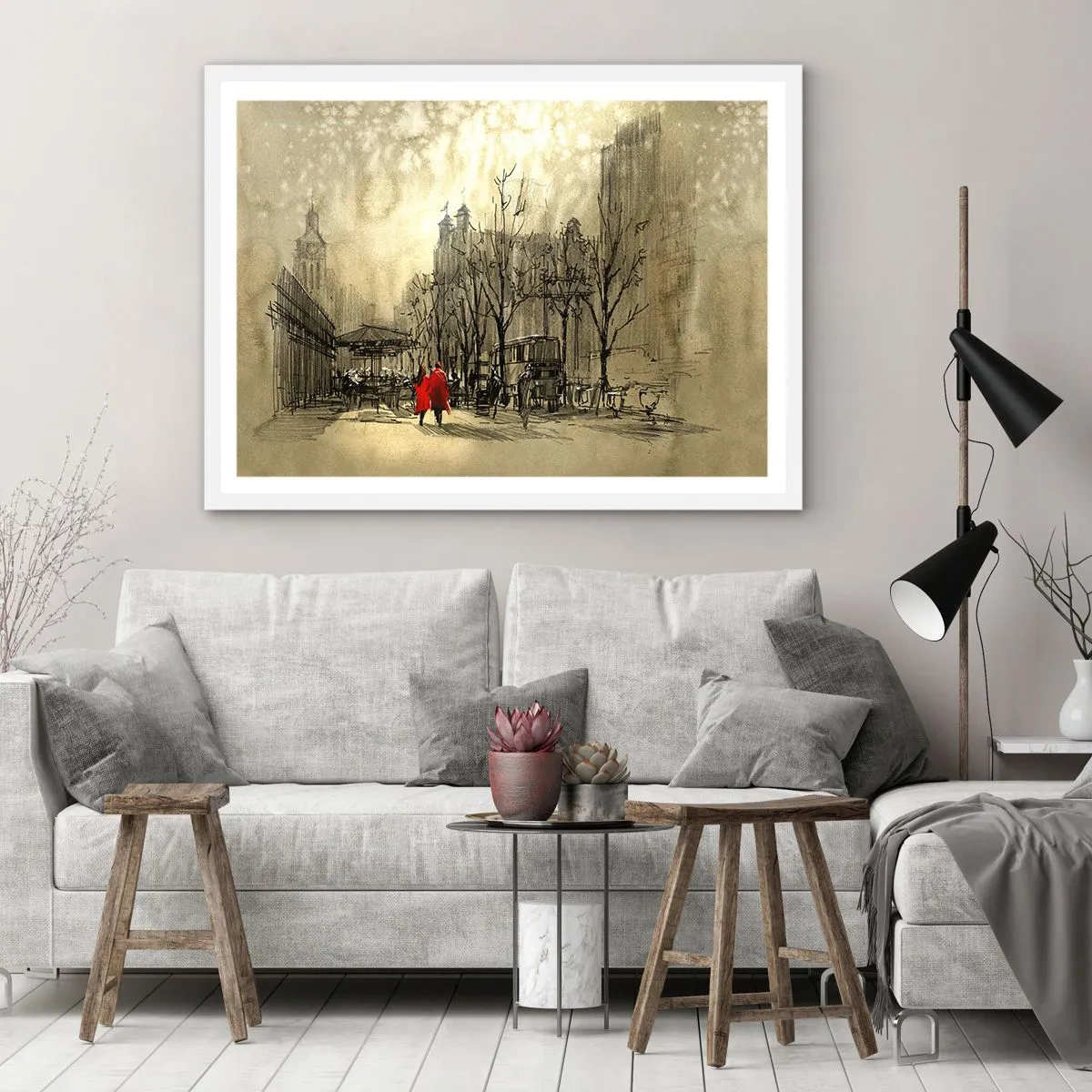 Poster in white frmae - A Date in London Fog - 70x50 cm