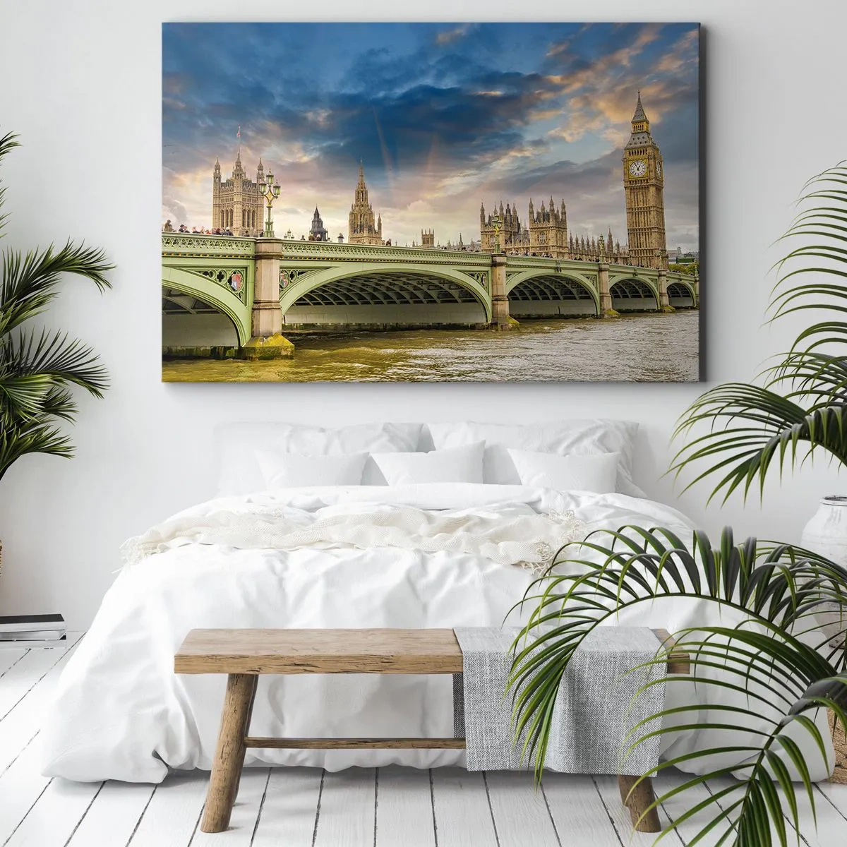 Canvas picture - Big Ben and Westminster Bridge against the sky at dusk - 70x50cm - Time Stood Still in the Imperium - Modern wall decoration for the living room and bedroom ARTTOR