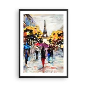 Poster in black frame - The Eiffel Tower in an autumn landscape with colorful umbrellas - 50x70cm - Especially Beautiful in Autumn - Modern wall decoration for the living room and bedroom ARTTOR