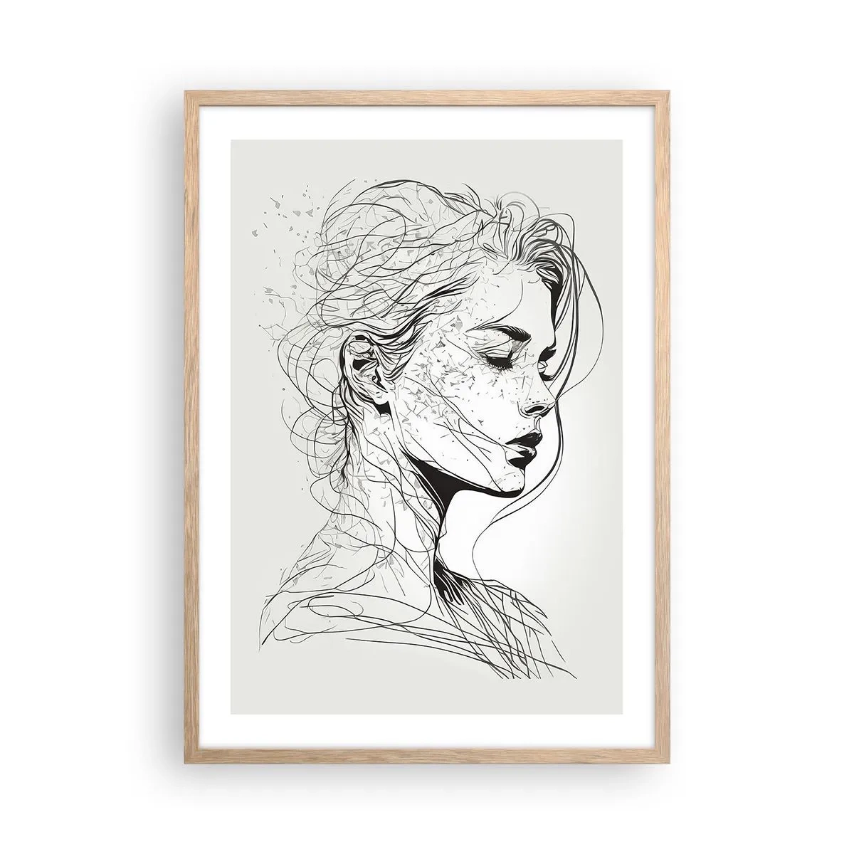Poster in light oak frame - Portrait in Thoughts - 50x70 cm