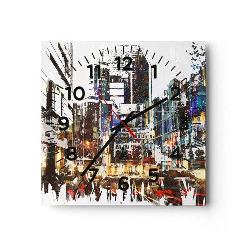 Wall clock - Clock on glass - Sparkling City - 40x40 cm