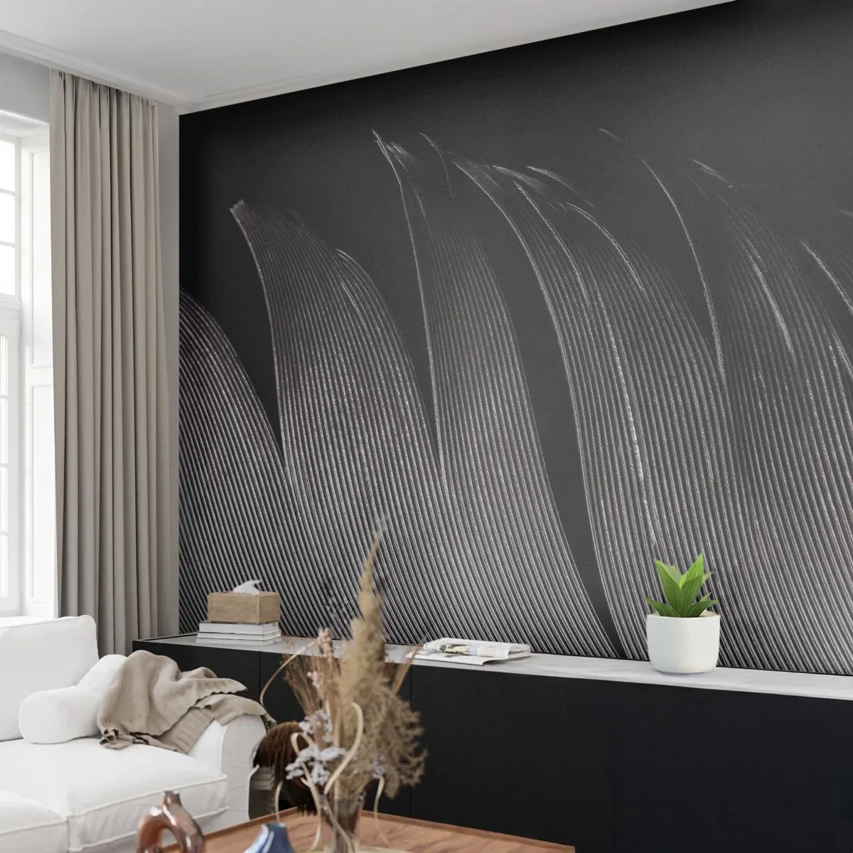 Self-Adhesive Photo Wallpaper Deluxe Sticker - Feather - Wonderful Constract - Pen, Minimalism, Lightness - 100x70 cm