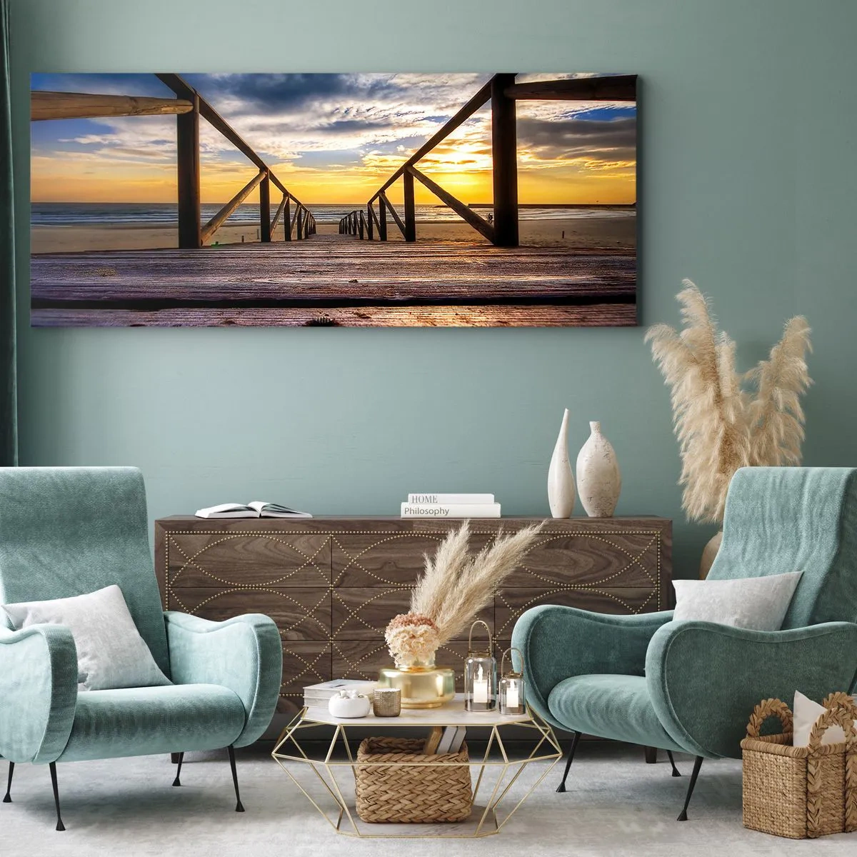 Canvas picture - Straight to a Quiet Beach at Sunset - 90x30 cm