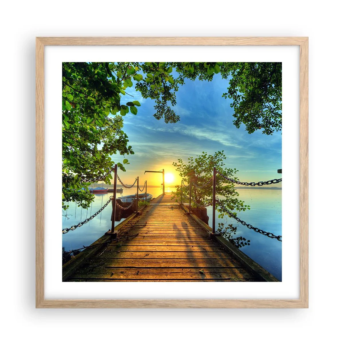 Poster in light oak frame - Sunset by the Water - 50x50 cm