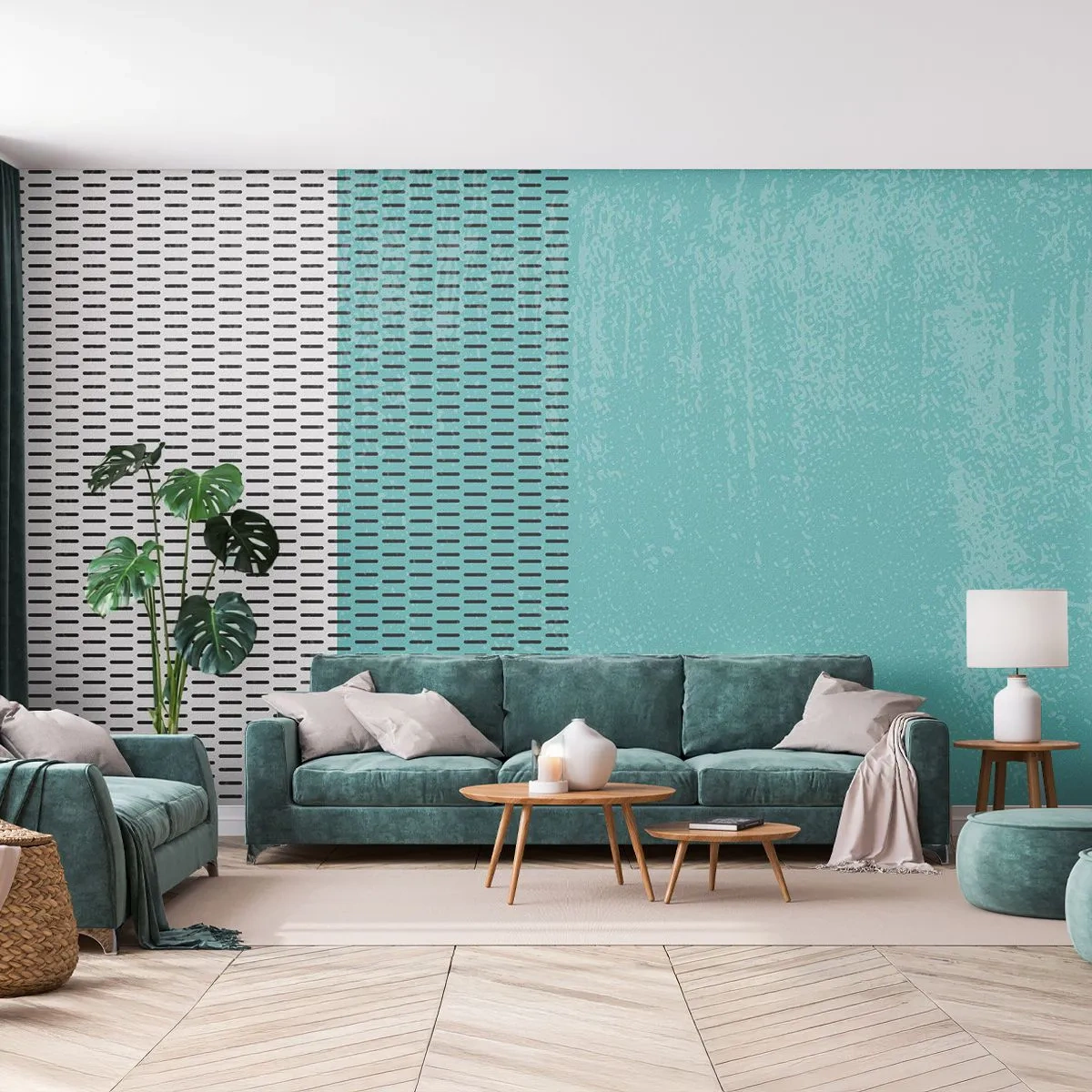 Photo Wallpaper Standard Eco - Minimalist abstraction in shades of turquoise and black - 100x70cm - Balanced Composition - Modern wall decoration for the living room and bedroom ARTTOR