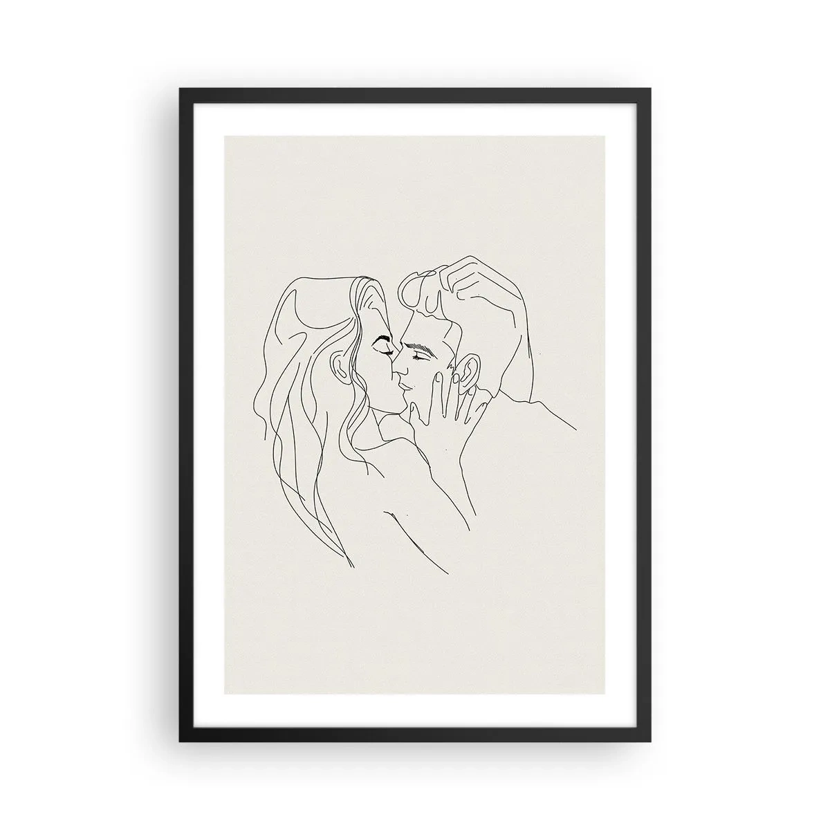 Poster in black frame - A minimalist drawing of a couple in love in delicate lines. - 50x70cm - Tangled up by a Feeling - Modern wall decoration for the living room and bedroom ARTTOR