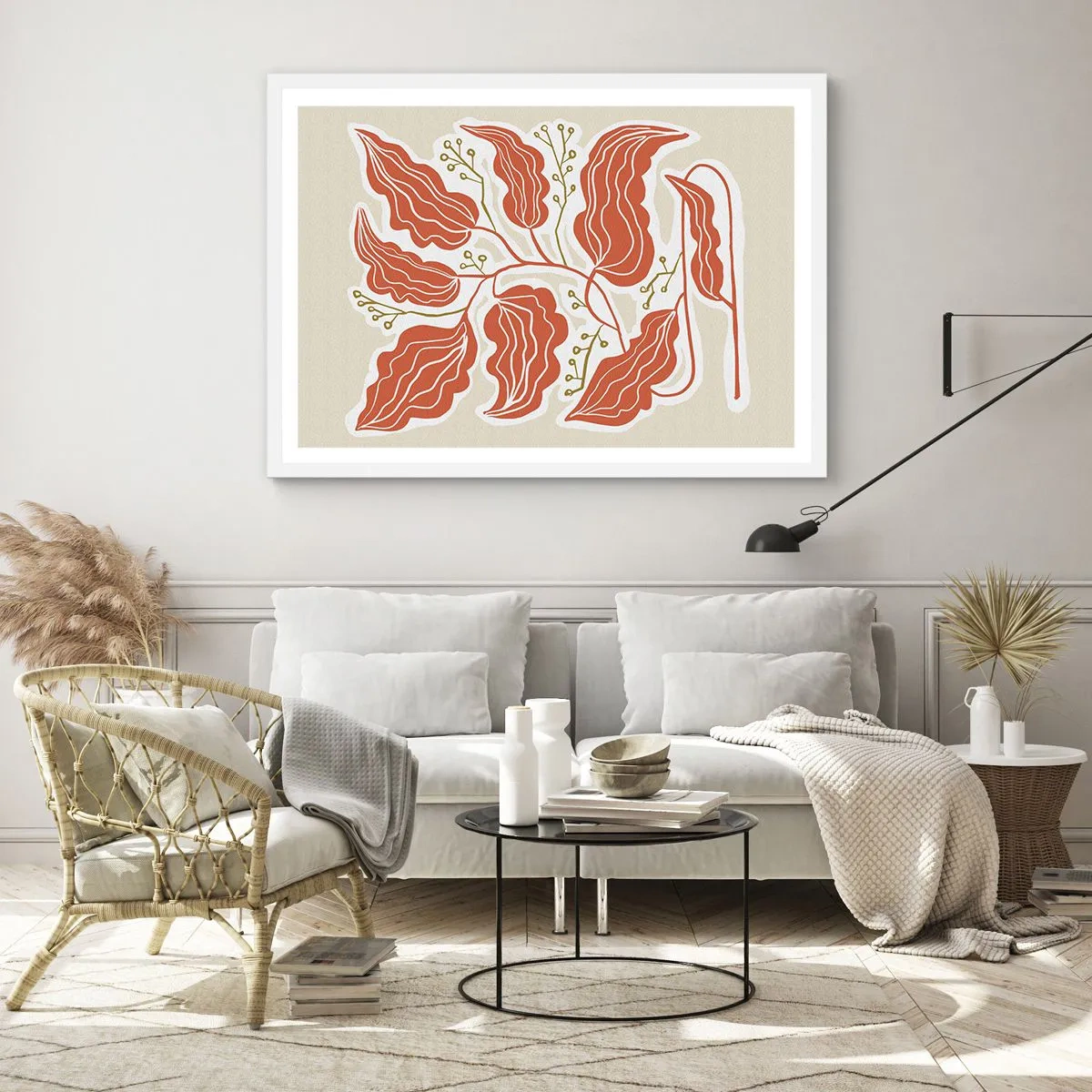 Poster in white frmae - Folk and Coral - 100x70 cm