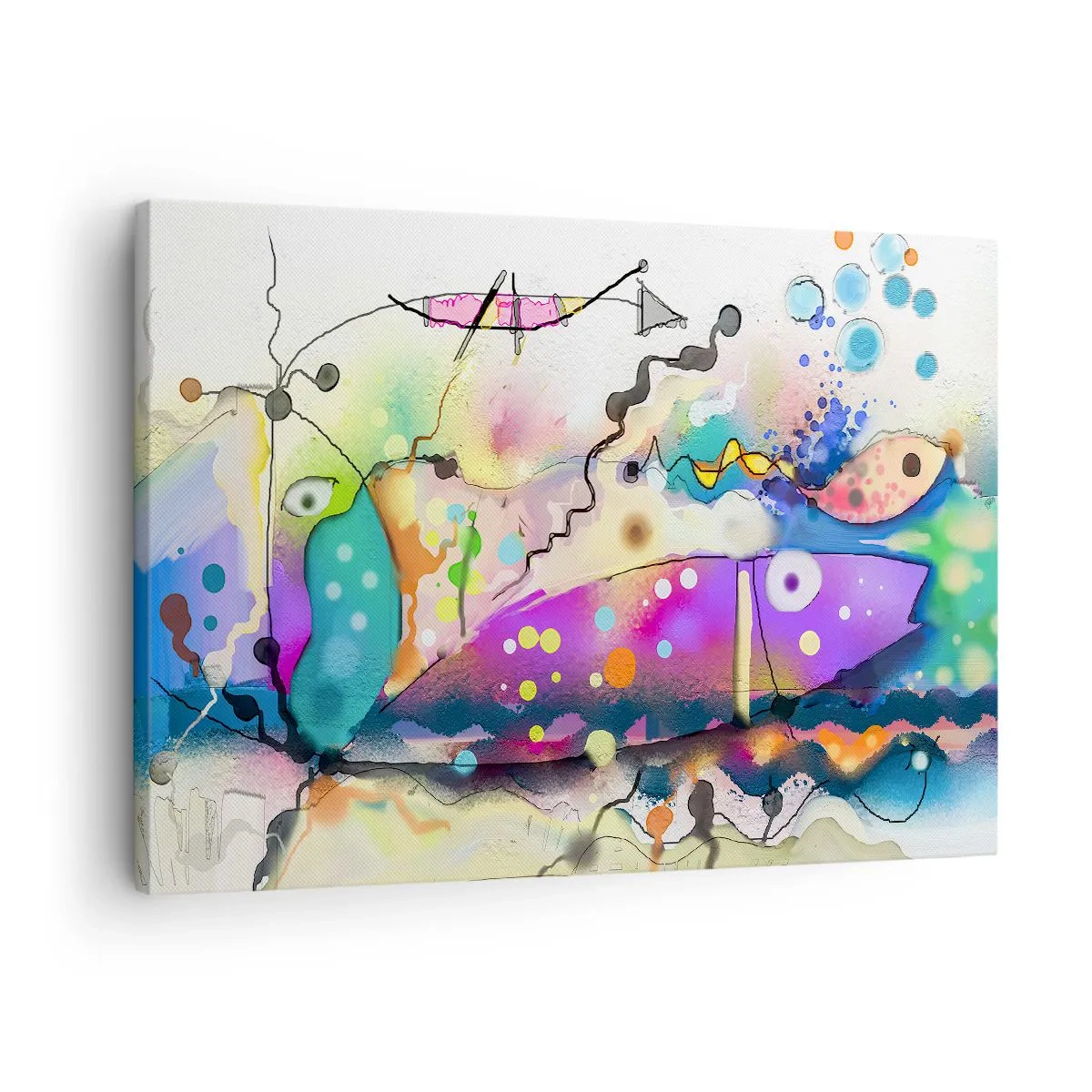 Canvas picture - Abstract fish in a colorful, surreal composition - 70x50cm - No Words! - Modern wall decoration for the living room and bedroom ARTTOR