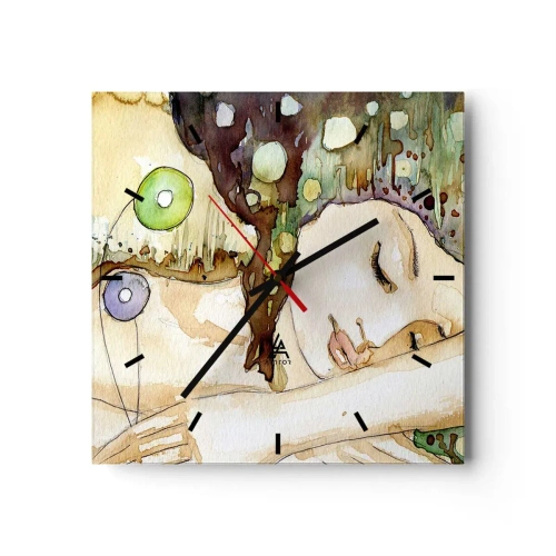 Wall clock - Clock on glass - Emerald and Violet Dream - 30x30 cm
