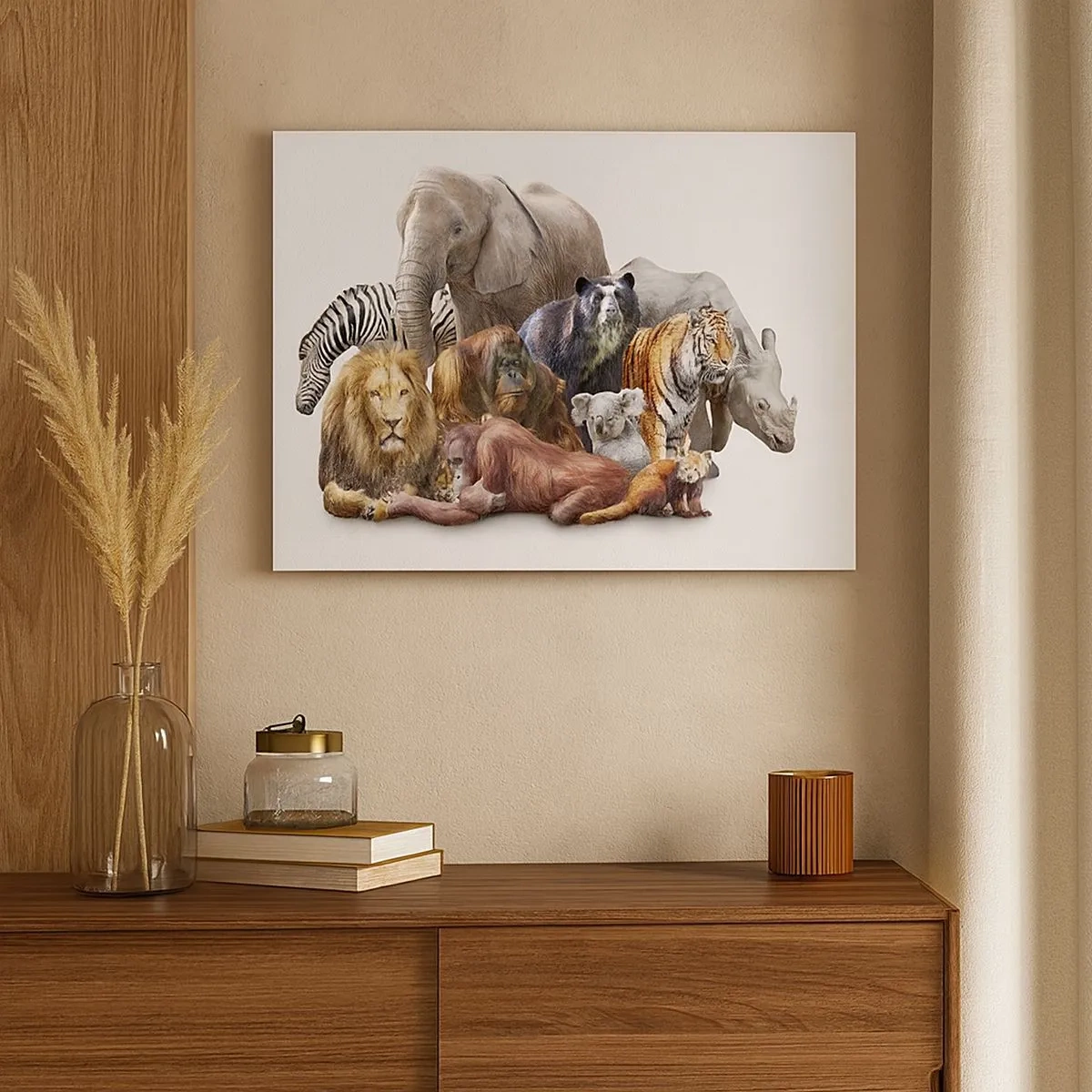 Canvas picture - A variety of wild animals in a group composition - 70x50cm - African Family Photo - Modern wall decoration for the living room and bedroom ARTTOR