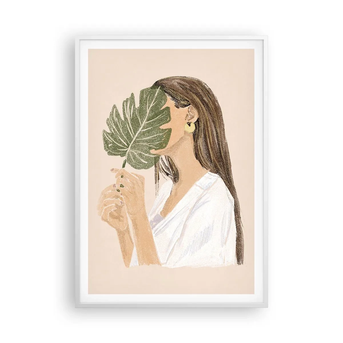 Poster in white frmae - Mysterious Portrait with a Fan - 70x100 cm