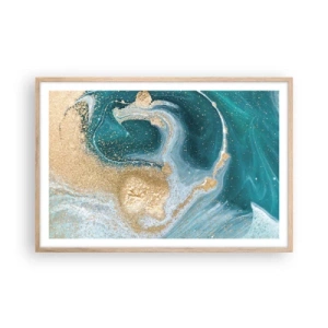Poster in light oak frame - Swirl of Gold and Turquiose - 91x61 cm