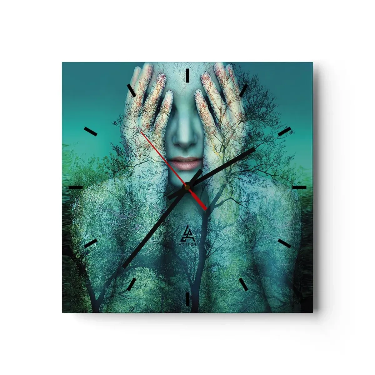 Wall clock - Clock on glass - Submerged in Blue - 30x30 cm