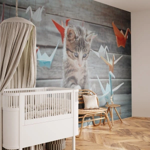 Self-Adhesive Photo Wallpaper Deluxe Sticker - First Lesson - Animals, Cat, Origami - 150x105 cm