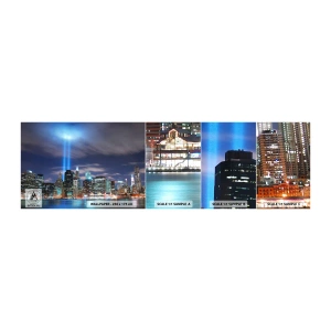 Photo Wallpaper Sample Self-Adhesive Deluxe Sticker - Reaching Sky with Light - City, New York, Architecture - 100x30 cm