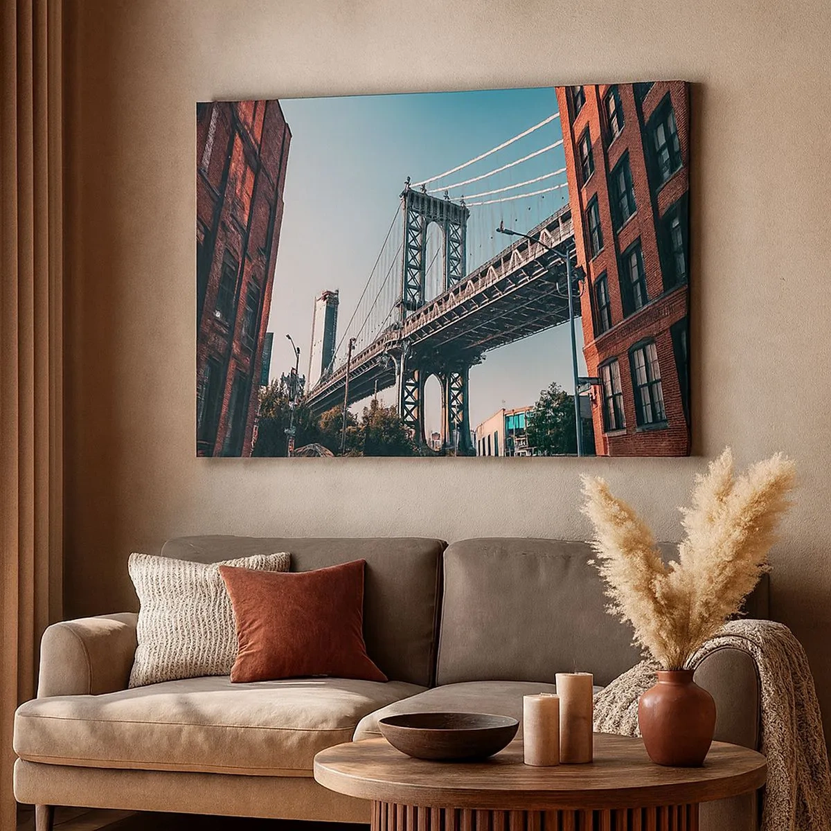 Canvas picture - A bridge between buildings in an urban landscape - 70x50cm - Over the City Waves - Modern wall decoration for the living room and bedroom ARTTOR
