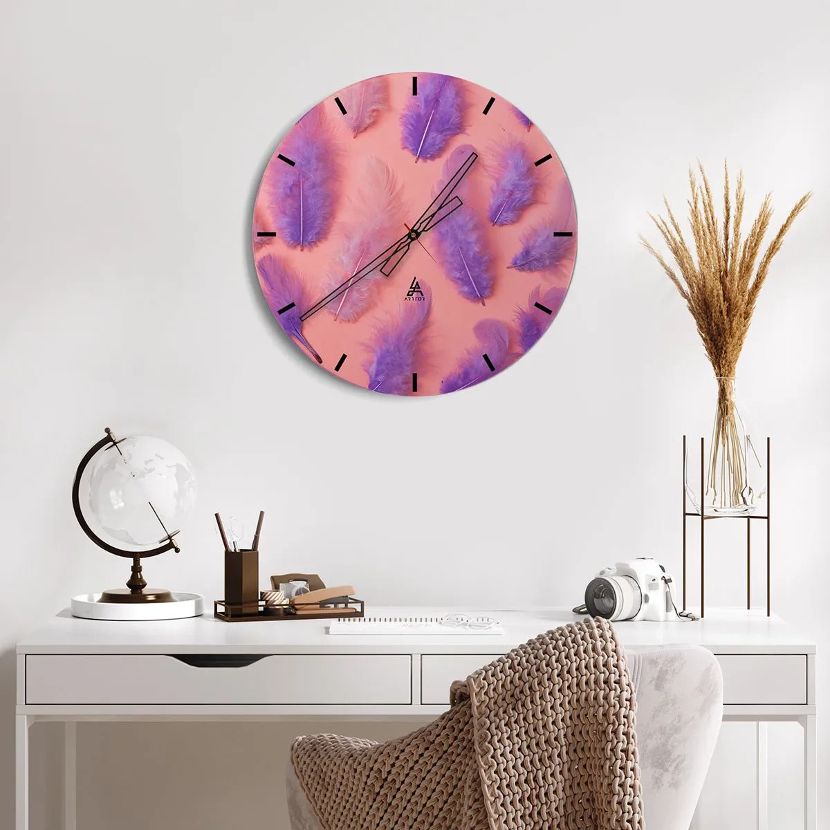 Wall clock - Clock on glass - Lilac Bird of Desire - 40x40 cm