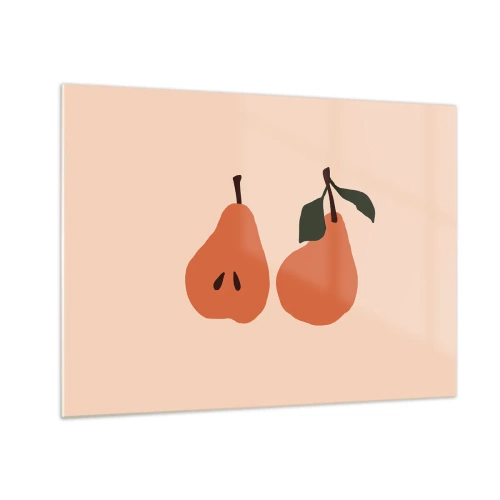 Glass picture - Illustration of two pears on a beige background in a minimalist style - 70x50cm - Overly Sweet - Modern wall decoration for the living room and bedroom ARTTOR