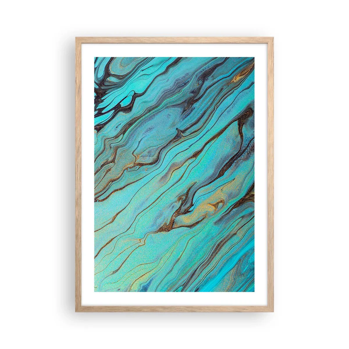 Poster in light oak frame - Turquoise Tide - 50x70 cm