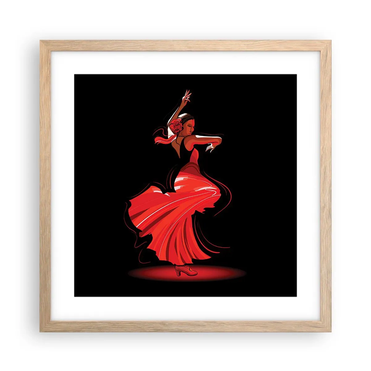 Poster in light oak frame - Fiery Spirit of Flamenco - 40x40 cm