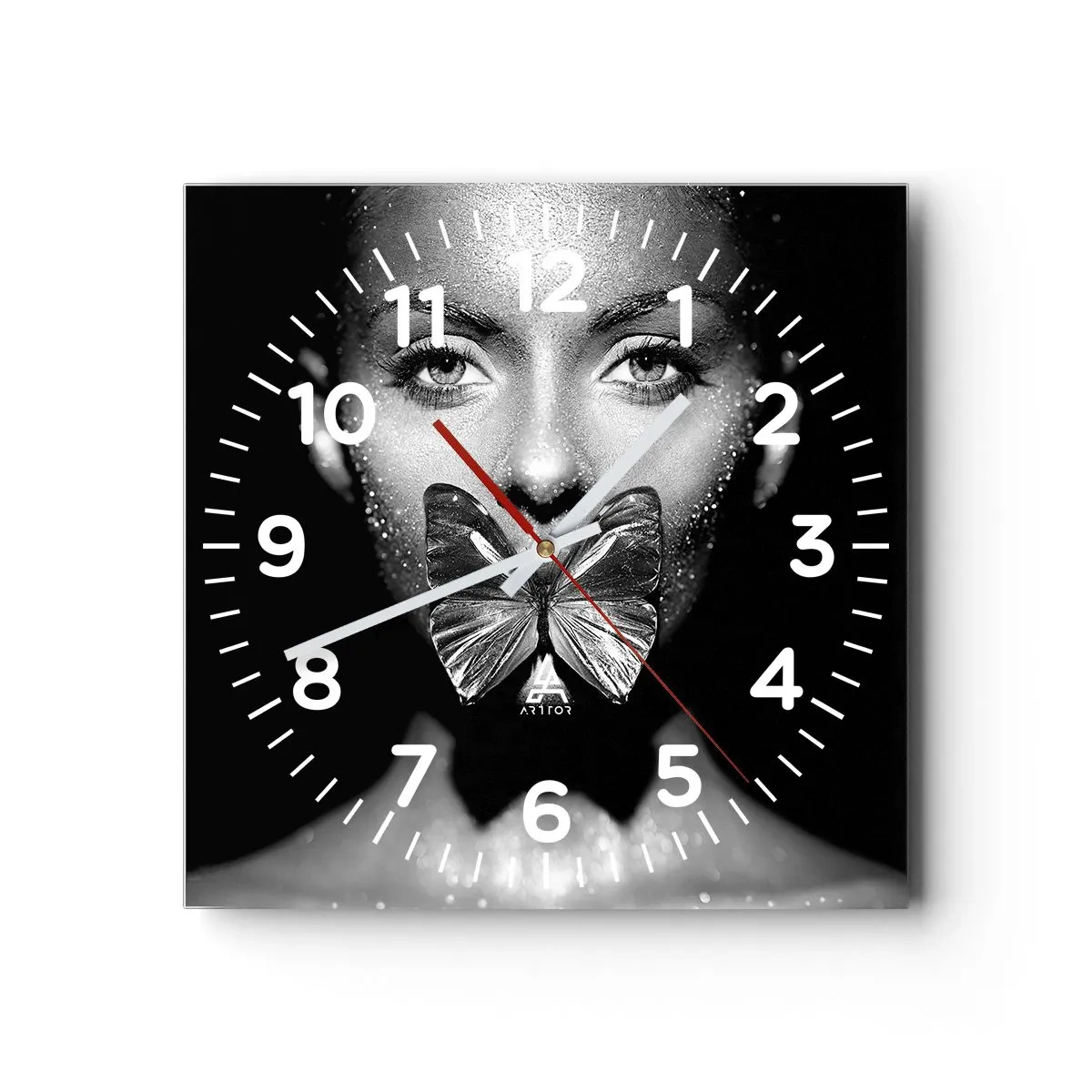 Wall clock - Clock on glass - Butterfly Kiss - 30x30 cm
