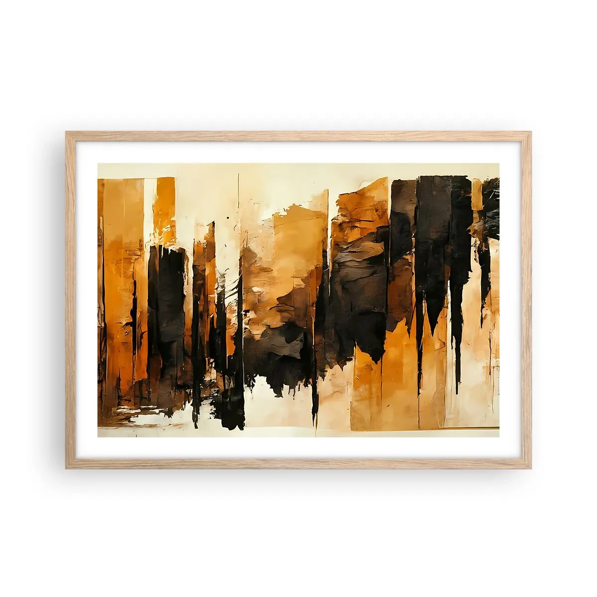 Poster in light oak frame - Harmony of Black and Gold - 70x50 cm