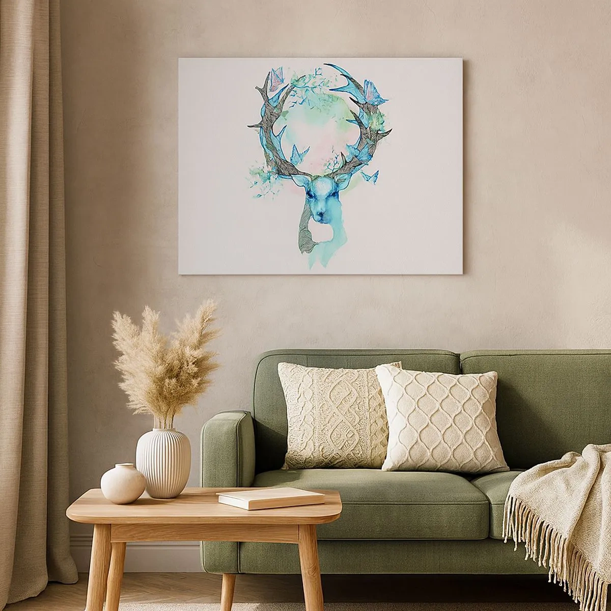 Canvas picture - A whimsical deer graphic with a nature and butterfly motif - 70x50cm - Power and Gentleness of Nature - Modern wall decoration for the living room and bedroom ARTTOR
