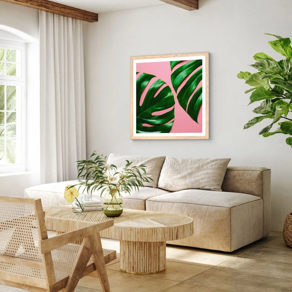 Poster in light oak frame - Green Rendezvous - 60x60 cm