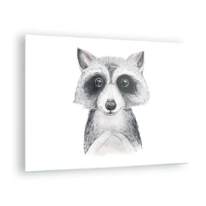 Glass picture - Portrait of a raccoon dog in black and white - 70x50cm - Emotional Moment - Modern wall decoration for the living room and bedroom ARTTOR