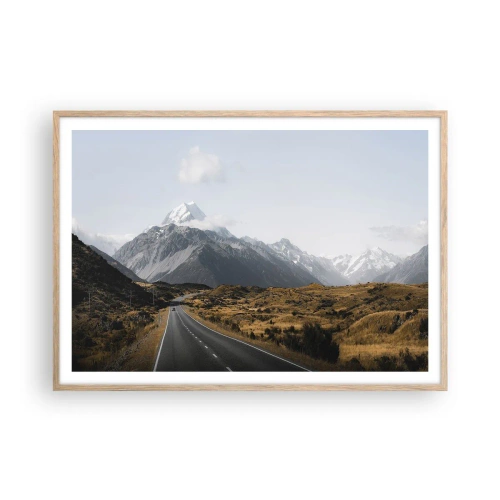 Poster in light oak frame - Road to the Heart of the Mountains - 100x70 cm
