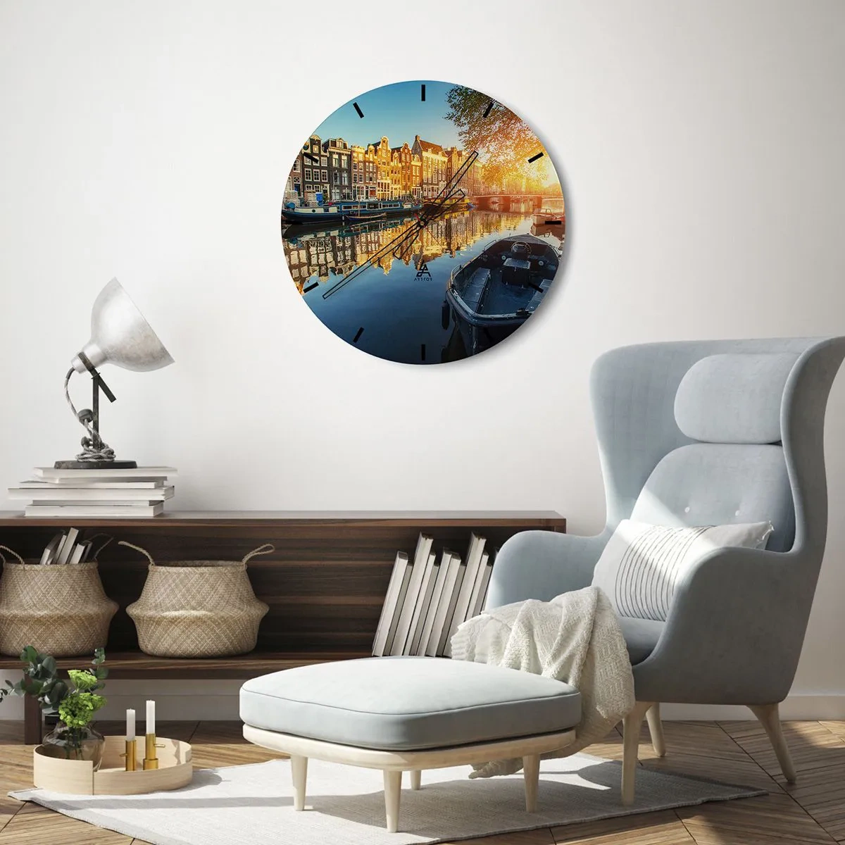 Wall clock - Clock on glass - Morning in Amsterdam - 40x40 cm