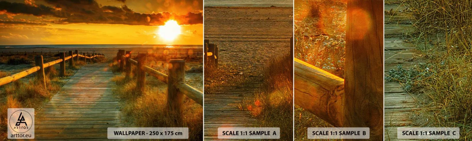 Photo Wallpaper Sample Standard Eco - Bathed in Old Gold - Landscape, Sea, Descent to the Beach - 100x30 cm