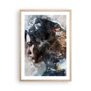 Poster in light oak frame - Tale about a Girl with a City in the Background - 50x70 cm