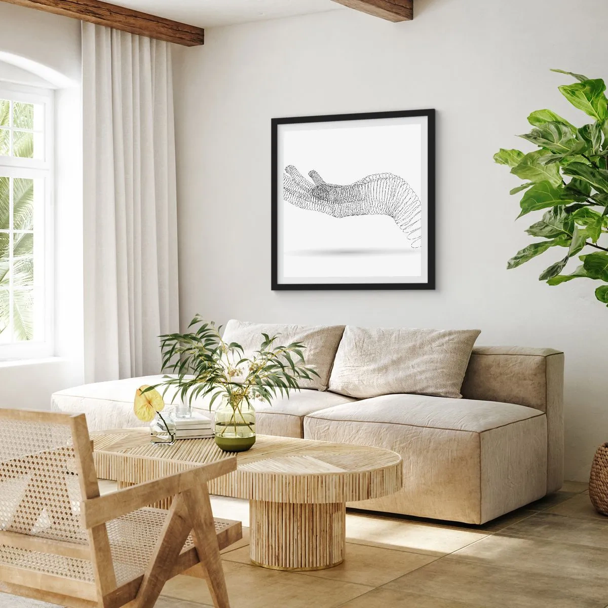 Poster in black frame - Springy Palm - 50x50 cm