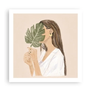 Poster - Mysterious Portrait with a Fan - 60x60 cm