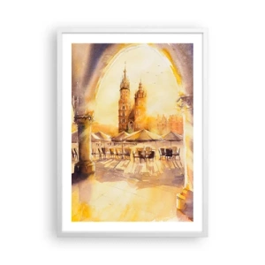 Poster in white frmae - Sunrise over a Crocow Market - 50x70 cm