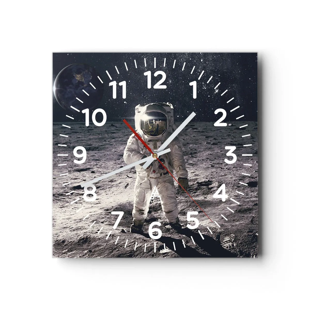 Wall clock - Clock on glass - Greetings from the Moon - 40x40 cm