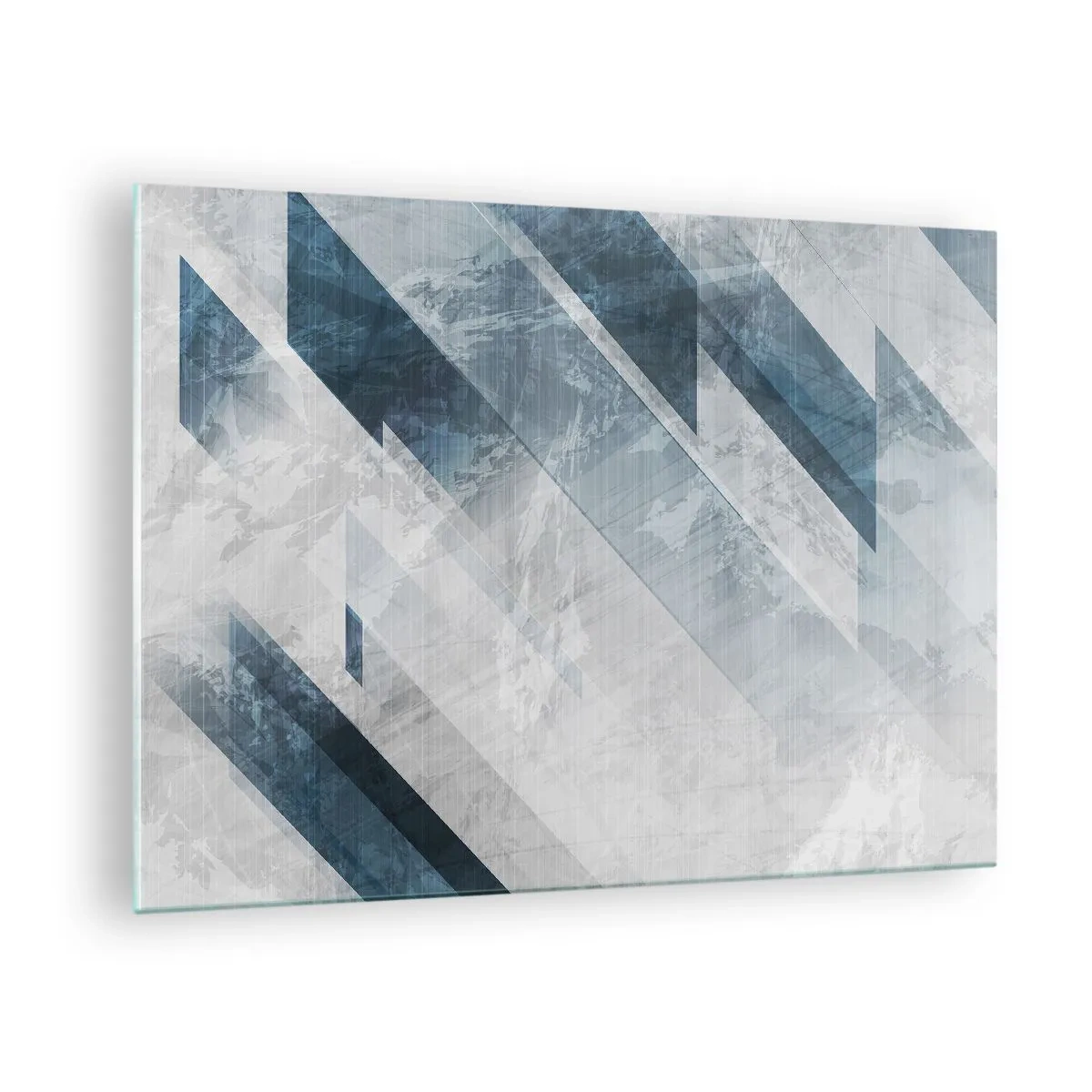 Glass picture - Geometric stripes in shades of gray and navy blue - 70x50cm - Spacial Composition - Movement of Greys - Modern wall decoration for the living room and bedroom ARTTOR