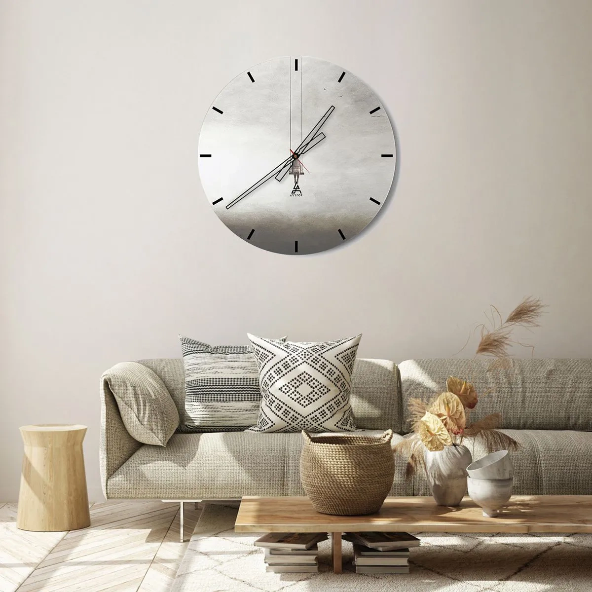 Wall clock - Clock on glass - A figure on a swing suspended in a minimalist space - 30x30cm - Child in Us - Modern wall decoration for the living room, kitchen, and bedroom ARTTOR