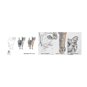 Photo Wallpaper Sample Premium Canvas - Drawing Lesson - Animals, Cat, For children - 100x30 cm